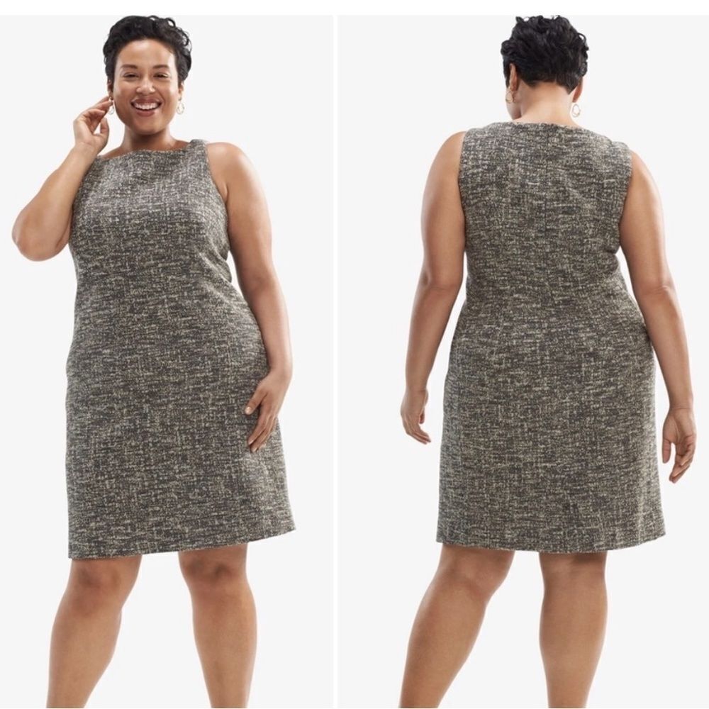 MM Lafleur Lydia Boucle Twisted Strap Tweed Knit Sheath Dress Gray Size +1 NWT